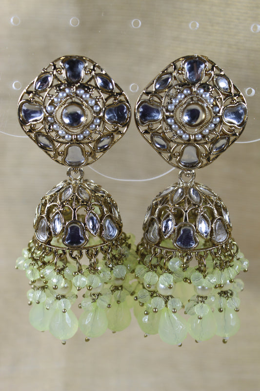 Pastel Green Kundan Jhumkas