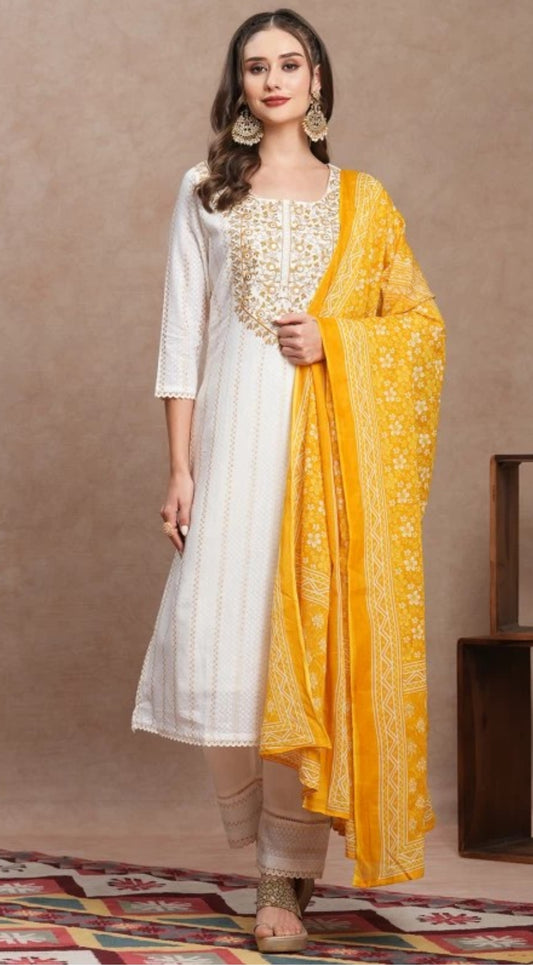 Yellow white kurta set