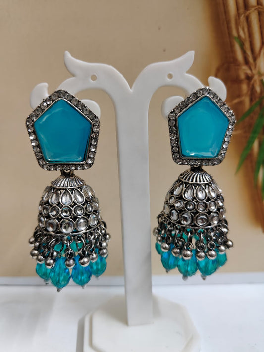 Sky blue kundan jhumka